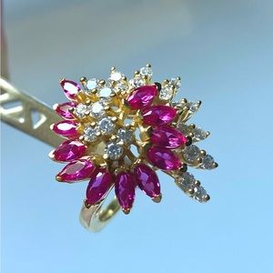 Sterling Silver Vermeil Yellow Gold Over Ruby and Diamond ring (lab created)
